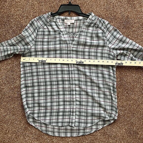 Philosophy Blouse Large Long Sleeve Button Up Sheer Plaid - Picture 9 of 9